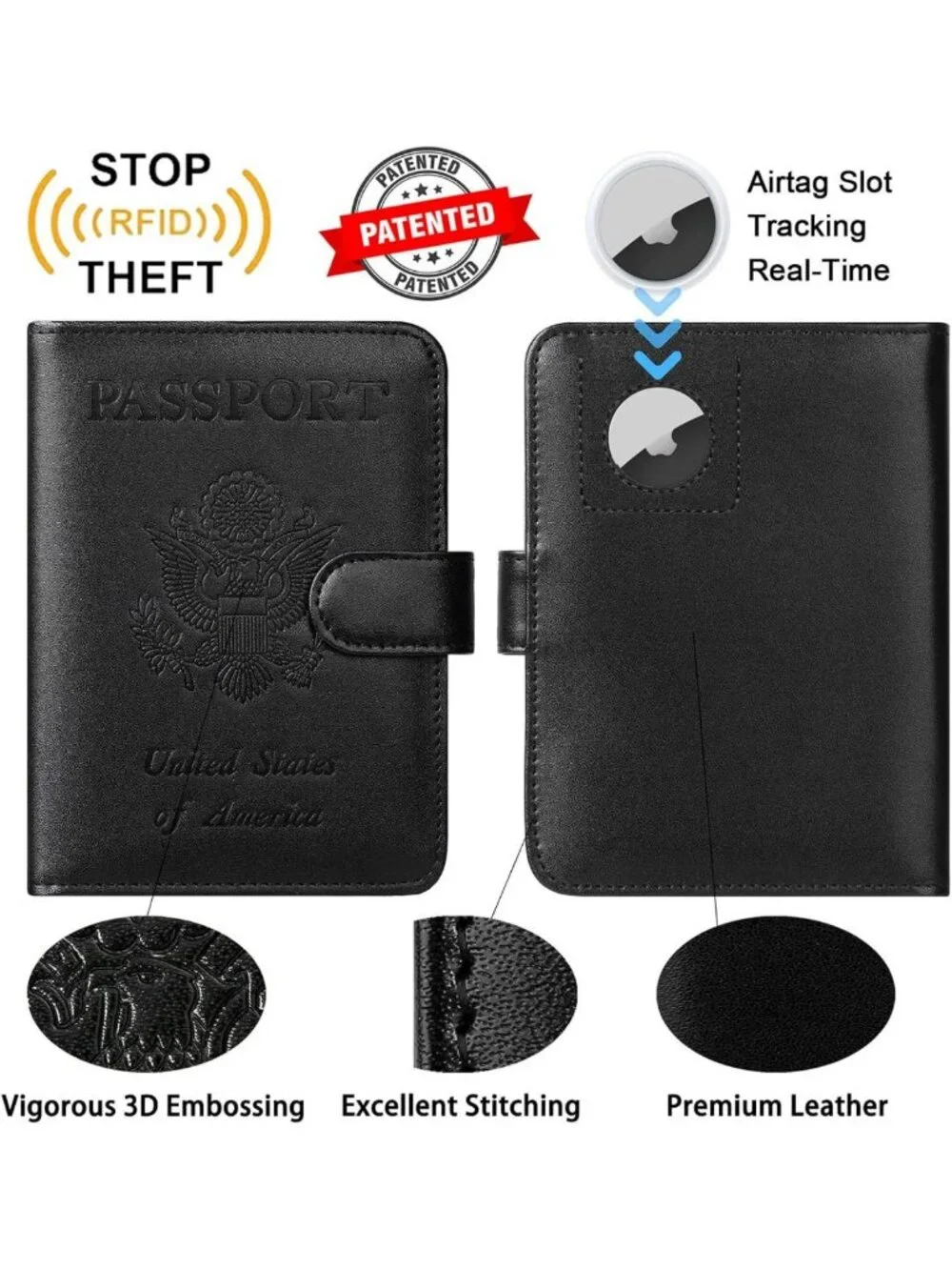 RFID Blocking Leather Passport Holder with Airtag Slot | Travel Wallet & Luggage